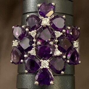 African amethyst rhodium over Sterling silver heart ring
